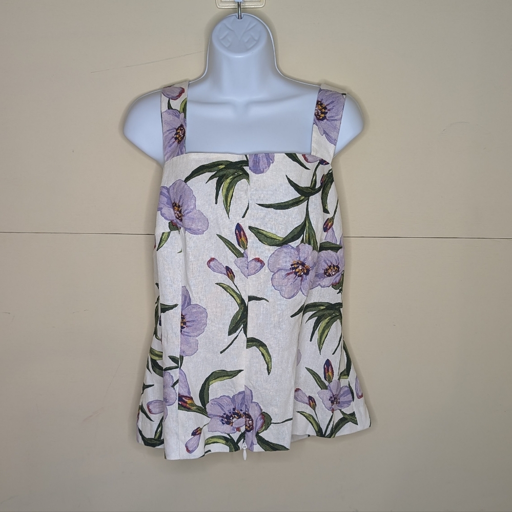 Gabrielle Union Linen Tank Top Blouse Floral Print